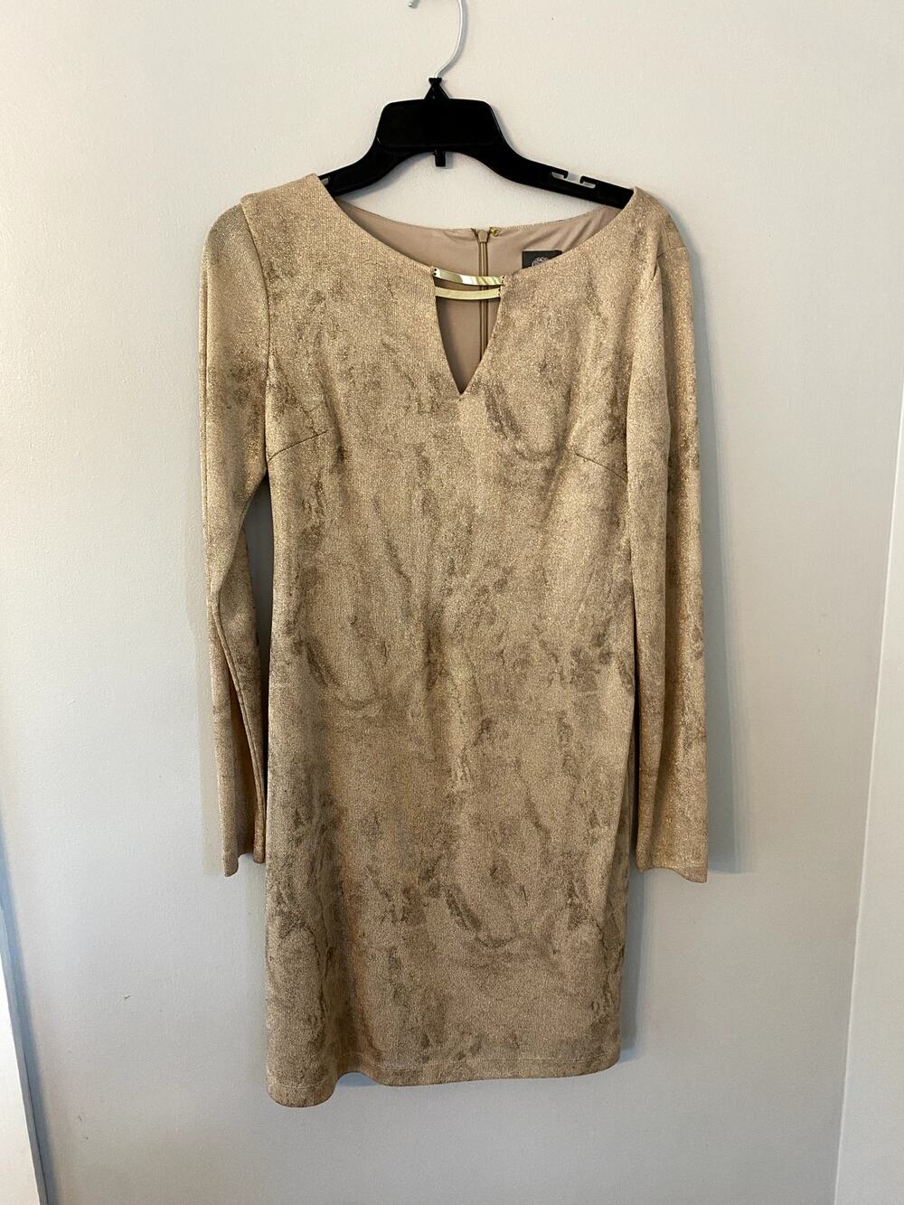 Vince Camuto gold shimmer dress sz 8 Long Sleeve Christmas New Years Party